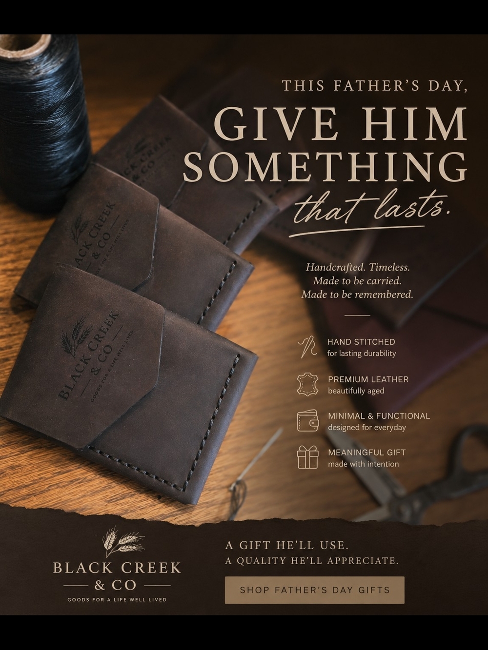 Black Creek & Co Brown Leather Minimal Wallet